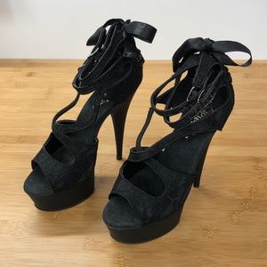 Pleaser Delight Lace Heels Black